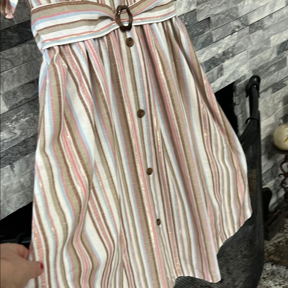 Bonnie Jean Striped Puff Sleeve Dress with glitter stripes - Picture 5 of 7